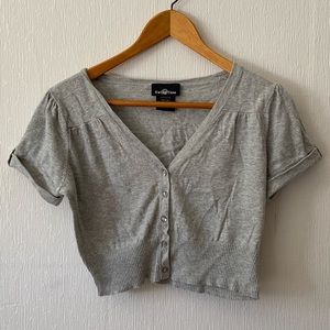 Gray Cropped Button Up Cardigan